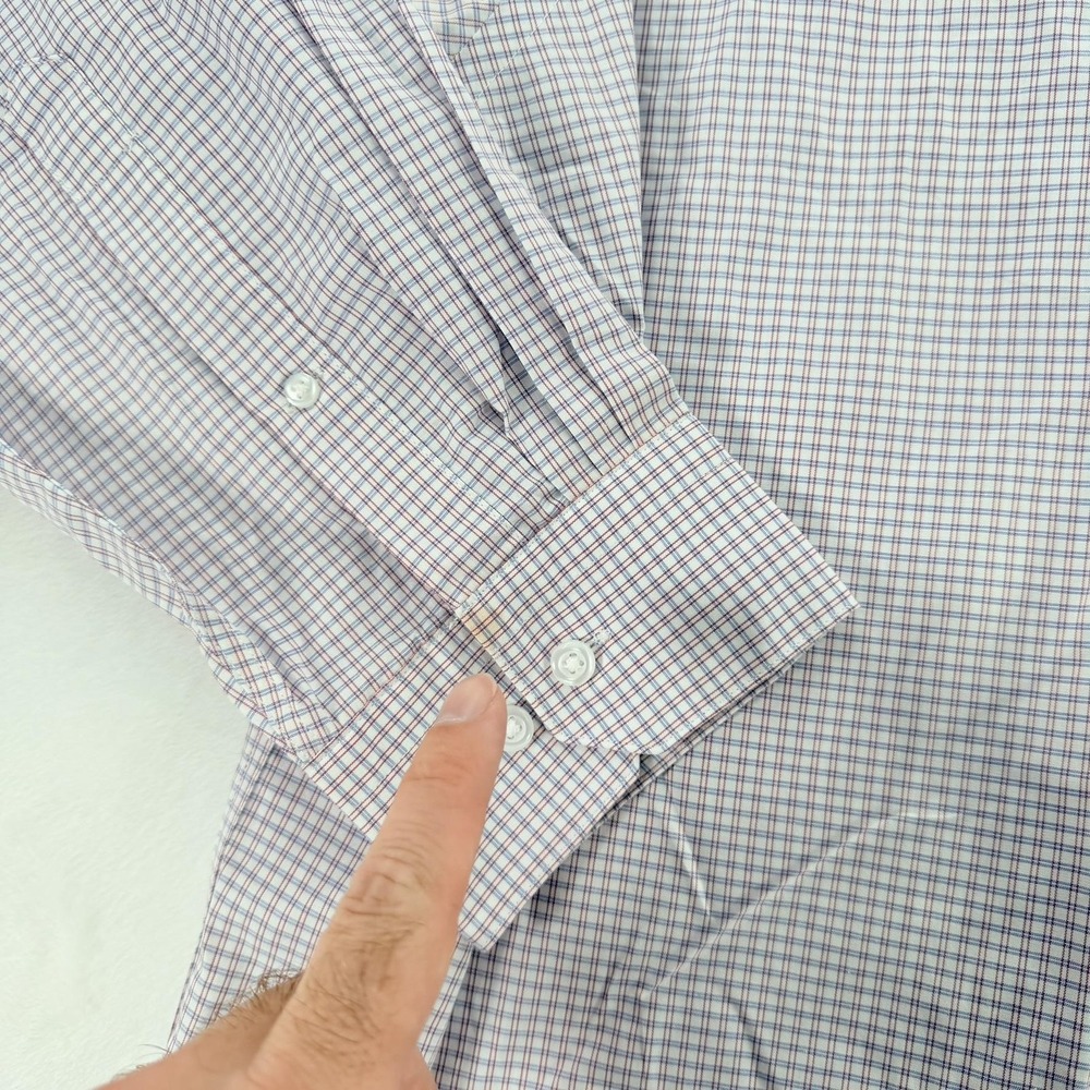 Oak Hill Shirt Mens 18.5 34/35 Blue Check Big Tall Non Iron Long Sleeve Dress - Picture 2 of 16